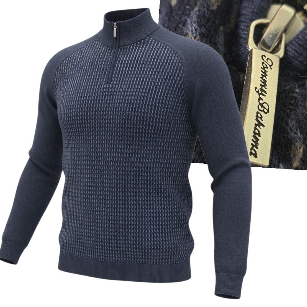 Tommy‎ Bahama Sweater Mens 2XLT Blue Quarter Zip Textured Knit Pullover